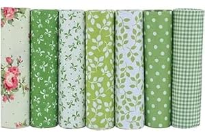 CRAFTS FABRICS CraftsFabrics Lotto di 7 Scampoli di Tessuto 100% Cotone Stampato (40,6 x 50,8 cm) per Trapuntatura, Scrapbooking, Progetti Fai da Te, Collage - Verde
