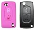 Produktbild 1x Pinke Autoschlüsselhülle - Peugeot / Citroen - 2 Tasten - Silikonhülle - Fernbedienung - Schlüsselhülle - Key Cover - Schutzüberzug - Klappschlüssel - Gehäuse - Tasche - Silikoncover
