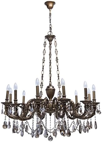 Chiaro 491010712 Classic Chandelier Authentic Brass in Baroque Style with Topas Crystals for Restaurant or Living Room 12 Arms E14 12 x 60W excl