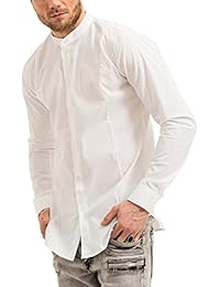 trueprodigy Casual Hombre marca Camisa basico ropa retro vintage rock vestir moda cuello alto manga larga slim fit designer cool urban fashion shirt color blanco 2073101-2000