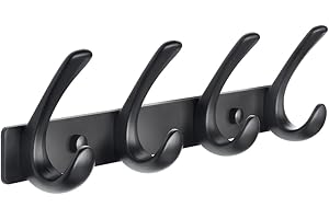 BOOKARROW Coat Hook Wall Mounted Matt Black - Heavy Duty Solid Aluminum Wall Coat Rack - Screws Fixed Wall Hanger Hooks for Hat Towel Bag Robes Purses 610B-4