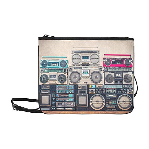 Preisvergleich Produktbild EIJODNL Altmodische Grammophon-Plattenspieler-Muster Benutzerdefinierte hochwertige Nylon Slim Clutch Crossbody Tasche Umhängetasche