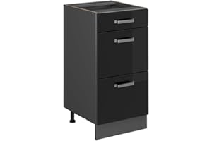 Vicco Kitchen base cabinet Raul, Black high gloss/Anthracite, 40 cm with drawers, without worktop