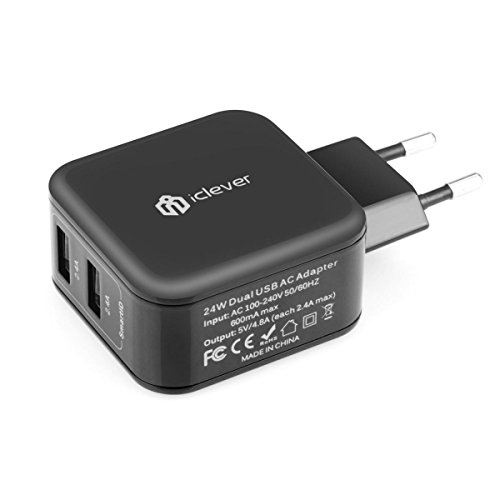 iClever   BoostCube Cargador USB  Travel Wall Charger con SmartID Tecnolog  a  24W   4 8A 2 Puertos  Cargador Port  til  Cargador de Pared  Adaptador USB -Negro