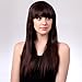 Bigood 65cm Natural Smooth Medium hairstyle straight Neat bang Dark brown wig