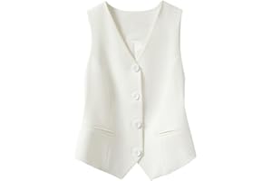YONGHONGKEJI OutFyt Chaleco Delgado Blanco para Mujer Chaleco De Traje Sin Mangas, Traje De Un Solo Pecho Racerback V Cuello Chaleco Vintage Cardigans Chaleco Trabajo Oficina Chaleco Abrigo