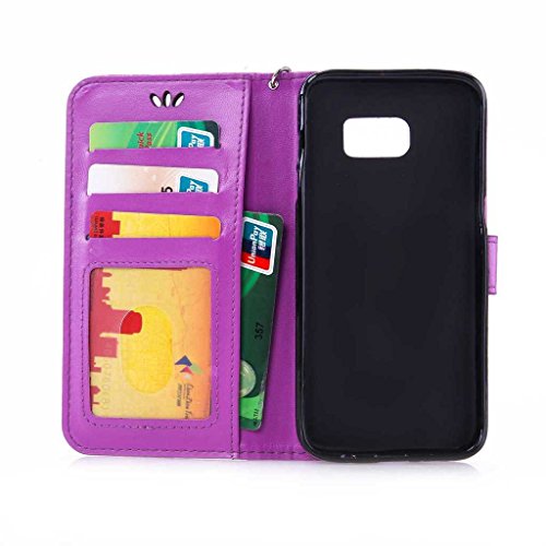 Galaxy S7 Edge Hülle Ledertasche [mit Frei Hartglas Displayschutzfolie], KKEIKO® Schutzhülle PU Leder Tasche Hülle Case für Samsung Galaxy S7 Edge, Wickelfalz Handyhülle mit Bändselloch Standfunktion Karteneinschub und Magnetverschluss, Kratzfeste Lederhülle Flip Wallet (Violett #10) - 4