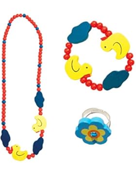 3 tlg. Set Mädchenschmuck Motiv Ente - Halskette Armband Ring - VERSANDKOSTENFREI nach BRD