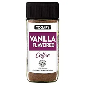 YOGAFY - Vanilla Flavored Coffee - Instant Coffee Powder | 50g | SUGAR FREE - Smooth Rich Taste- Flavored Instant Coffee - Made with 100% Pure Coffee Beans- For Black Coffee, Iced Coffee, Cold Brew, Cold Coffee and Latte | Premium Glass Jar