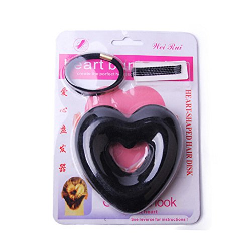 PIXNOR Hair Donut Beautiful Hair Bun Makers Heart Shape (Black)