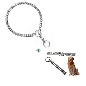 Petlicious & More Chrome Plated Dog Training Collar Choke Chain and Whistle -22 Inch/1 cm Thick