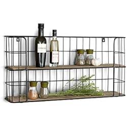 LIFA LIVING Etagere de Rangement Murale Bois et Métal Design avec 2 Etageres, Etagere Murale Bois Industrielle, Bibliotheque Decoration Maison, 66,5 x 33,6 x 14,3 cm