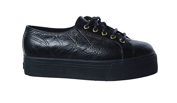 superga platform pelle nera