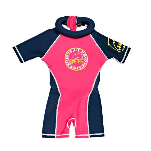 Jakabel - Muta da Bambina con Colletto Anti annegamento, Blu (Blu Marino/Rosa), 4-5 Anni