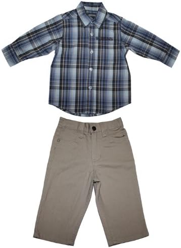 2 PCS Set: Kenneth Cole Reaction Toddler Boys Plaid Shirt &amp; Pants Set, Multicolor, 18 Months