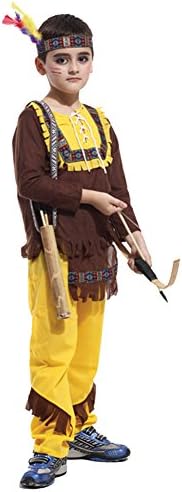 Amur Leopard Boys Indian Little Prince Costume Hunter Cosplay Dress Set Halloween Costume , yellow, Medium