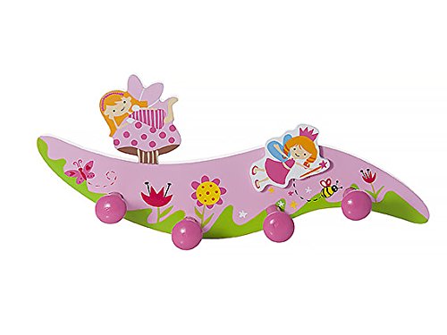 Perchero de pared para la ropa hecho de madera con cuatro ganchos y decoración de hadas para la habitación de los niñas