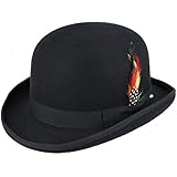 MAZ Hard Felt Bowler Hat 100% Wool Bowler Hat PVC Lining Removable Feather (UK-Unique)