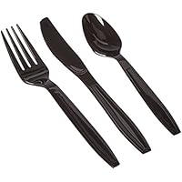 Juego de cubiertos de plástico extra resistente, color negro, 150 piezas (cucharas,