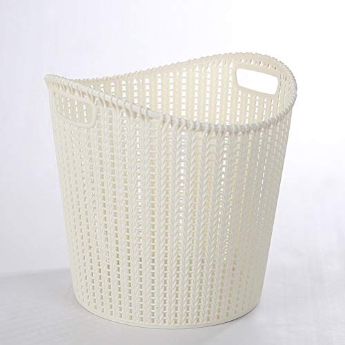 HAN NAA Große Runde Wäschekorb, Kunststoff Oval Wäschekorb mit Griffen, Rattan Stil Effekt Ablagekorb, Waschkorb (Farbe : Beige)