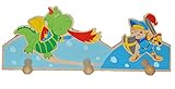 Garderobenhaken Holz - Ritter und Drache - Kinder 3 Haken Kinderzimmer Kleiderhaken Wandhaken Garderobe Garderobehaken