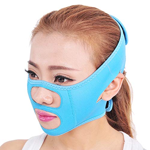 REFURBISHHOUSE New arrival Powerful face-lift tool 3D face-lift device Thin face bandages Face Sleep face mask lifting double chin M（Blue）