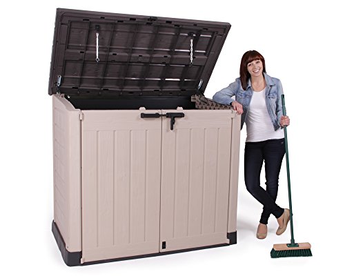 Keter Store It Out Max Gartenbox Mülltonnenbox Gerätebox Schuppen für 2 x 240 Liter Mülltonnen (Beige Braun) - 9