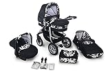 Clamaro "CORAL 2017" Kinderwagen 3 in 1 Kombi System (24 Farben wählbar) mit Babywanne, Sport Buggy und Auto Babyschale Aufsatz (ISOFIX), Alu-Stahl Gestell mit Luftreifen und einstellbarer Fahwerk Federung, vorne mit 360° Schwenkrädern und hinten mit EASY-STOP Bremse