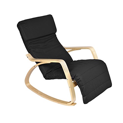 Mari Home - Melton Black Comfortable Relaxing Rocking Lounge Chair Armchair Washable Cotton Fabric Cushion with Adjustable Footrest