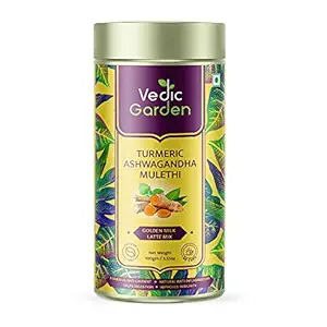 Vedic Garden Turmeric Ashwagandha & Mulethi Golden Milk Latte 100 GM | Haldi Ka Doodh | Immunity Booster | Powerful Antioxidants | Drink for Kids & Adults | Instant Powder Milk Premix (Pack of 1)