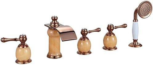 AZOS Yellow Marble Rose Golden Color Bathtub Faucet Lavatory Tap Waterfall Spout Hot And Cold Mixer Toilet Furnitures YGWJ100-2