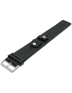 Meyhofer Uhrband Kassel 14-16-18-20mm schwarz Leder genarbt blaue Naht Unterlagenband MyFcslb355/14-20mm/schwarz...