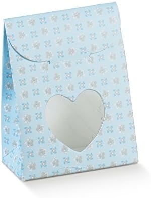 Decorative Gift Favor Box with Lid Heart Cutout, Set of 12, Best Designer Quality for Birthday, Wedding, Parties, Easy Fold, No Assembly Required, by Giovanni Grazielli, Flowers in Blue (6.0 x 3.5 x 8.0 cm)