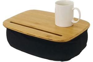Relax World Tavolino Vassoio Colazione da Letto Divano Tavolo Porta Tablet Notebook PC Laptop con Base Cuscino Leggio Piano in Legno di Bamboo Dimensione 36 X 26 X 13,50 CM