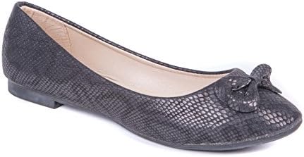 Ladies & Girls Flat Ballerina Shoes & Pumps By London Shoe Co - CASUAL WORK EVENING (6 UK, Black Faux Snake)
