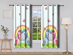 RIYANSH Sales 3D Digital Multi Rainbow Cute Unicorn Printed Polyester Fabric Curtains for Kids Room & Children/Play Room Girls/Boys Room for Window-Pack of 2