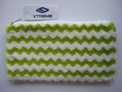 FLUFFY PENCIL CASE GREEN WAVY LINE