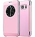 Produktbild Samsung Galaxy S7/G930F/S7 Duos(2016) Hülle Leder Original [Rosa] Circle View Vorne und Hinten Mirror ISENPENK Muster Tasche HandyHülle Leder SchutzHülle Leder Tasche