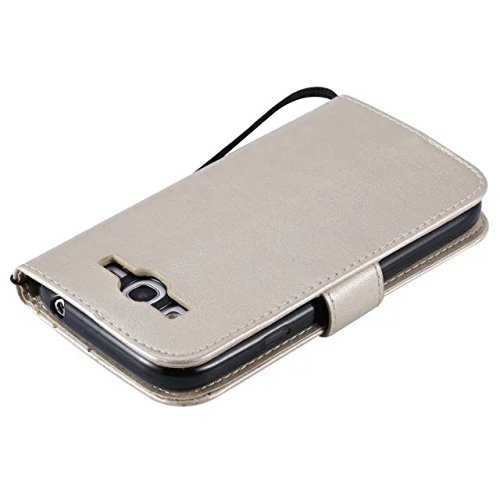 Samsung Galaxy Grand Neo Plus I9060 Hülle Golden im Retro Wallet Design,Cozy Hut Samsung Galaxy Grand Neo Plus I9060 Hülle Leadertasche Premium Lederhülle Flip Case im Bookstyle Folio Cover Kartenfächer Magnetverschluss und Standfunktion Leder Schale Etui für Samsung Galaxy Grand Neo Plus I9060 / I9082 5.0 Zoll Handytasche Schutzhülle Katzen und Bäume Muster – golden - 5