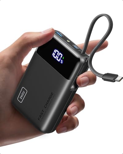 INIU Power Bank, Piccolo 45W Ricarica Rapida 20000mAh Powerbank con Cavo USB C Integrati, Sicuro in Aereo, Essenziale da Viaggio, Caricatore Portatile per iPhone 17 16, Xiaomi, Samsung, Nero