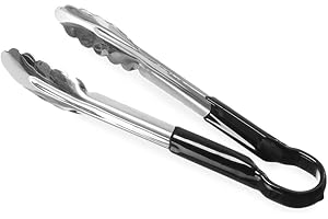 HENDI Pince de service HACCP, poignée enduite aux couleurs HACCP, pince de cuisine, pince alimentaire, pince à barbecue, pince de cuisson, 250 mm, acier inoxydable, noir