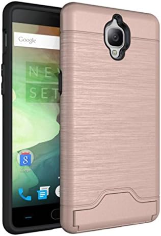 Case for Oneplus 3/Oneplus 3T Rose Gold Cover, GrandEver Dual Layer Hybrid 2in1 Silicone Armor Protective Card Holder Oneplus 3/OnePlus 3T Kinckstand Bumper Cover Silicone TPU + Hard Plastic Tough Case Shockproof Flexible Soft Rubber Inetrior Full Body Protection Shell for Oneplus 3/OnePlus 3T