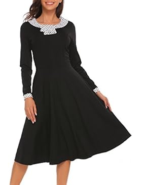 Beyove Damen Winterkleid Herbst 50s Vintage Langarm Rockabilly Kleid A Linie Swing Kleid Knielang Cocktailkleider...
