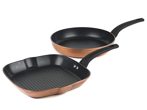 Salter Copper Effect Frying Pan and Griddle Pan Set, 28/28cm