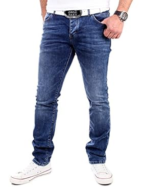 Reslad Jeans Herren Slim Fit Light Bleached 5-Pocket Jeans-Hose RS-2060 Blau