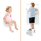 Cusfull Rutschfester Kinderschemel Tritthocker Kindersitz zum Toilettentraining Trittbank für Kinder, Badezimmer, Kinderzimmer, Händewaschen – 2 Stufen, Weiß/Grau - 8