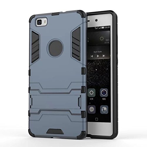 Wkae   Huawei P8 Lite funda 2 en 1 Nueva Armour estilo duro h    brido de doble capa de armadura Defender PC Hard Fundas con Soporte  prueba de golpes Caso  para Huawei P8 Lite  Blue-Black 