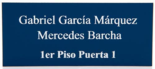 Placas Buzón de plástico Azul y Grabado Blanco. Cinta autoadhesiva. Grosor 1,5mm y tamaño máximo 100x40mm