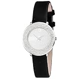 ARS Damen Armbanduhr Quarz Analog 750 Gold Weißgold schwarzes Lederband