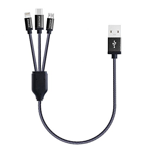 USB-Kabel Lightning-Kabel Ladekabel USB 3 in 1 Kabel 4FT/1.2M (USB Type C/Lightning/Micro USB Connectors) und 2 in 1 Funktion(Fast Charge und Lightning Data Sync) [Type C+Lightning+Micro, Schwarz] - 2